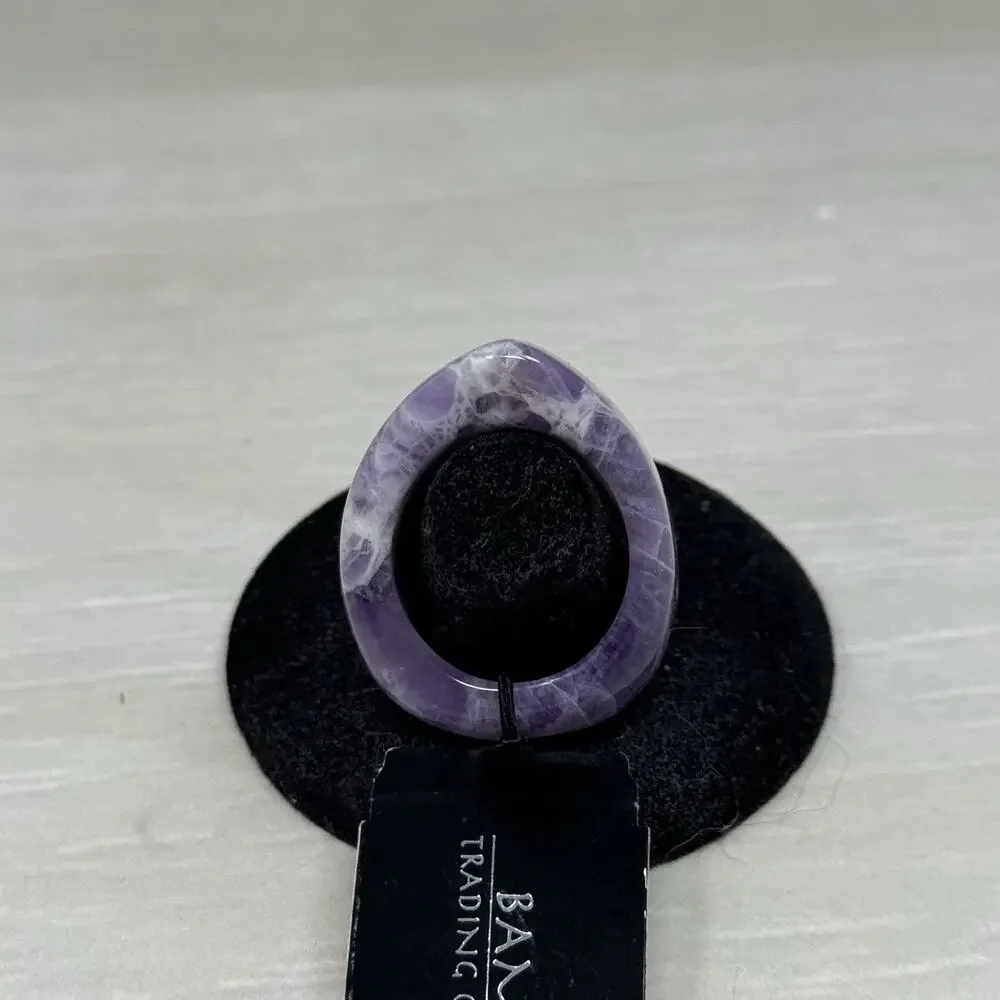 Chunky One Piece Purple Amethyst Raised Face Polished Stone Ring Size 8